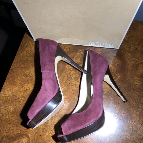 MICHAEL KORS YORK PLATFORM WOMENS SUEDE HEELS SLIP-ON SHOES 10M New In Box - Picture 4 of 8